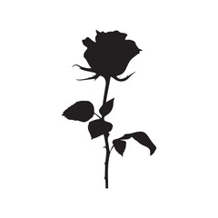 Single Black Rose Silhouette on White Background Design Element