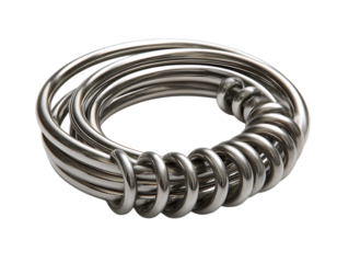 Elegant silver ring with twisted metal design isolated on transparent background.