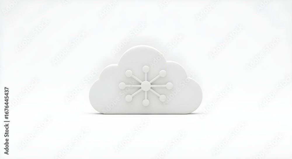 Aufkleber white cloud with snowflake - isolated minimalist design for weather forecast or cloud computing conc
