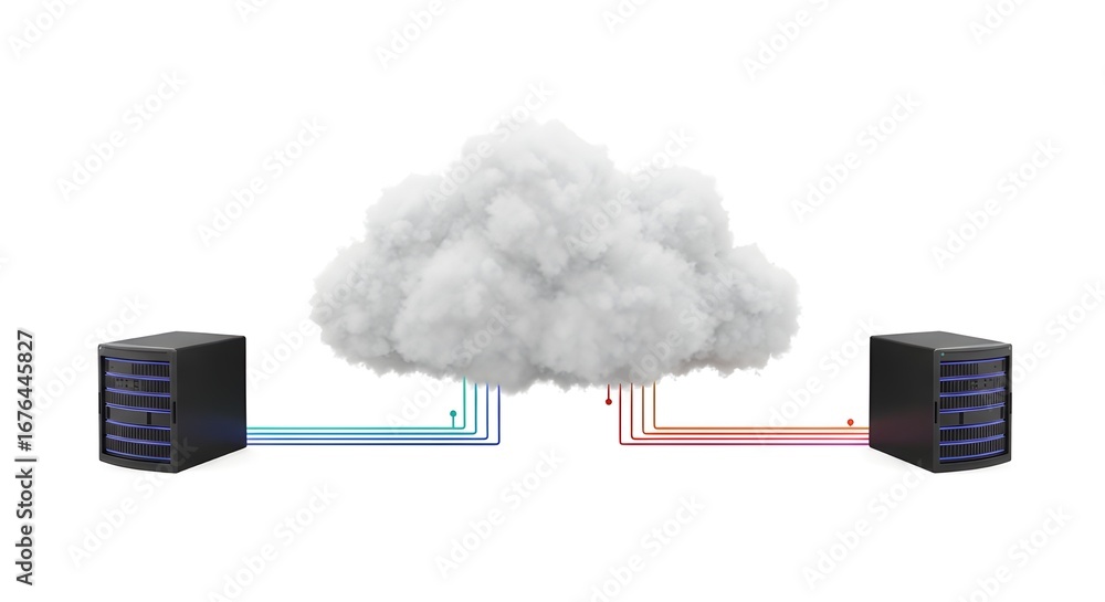 Poster cloud computing concept with servers and central cloud | data storage, network infrastructure, and t