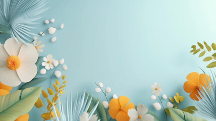 summer 3d plants and flower empty space center background 