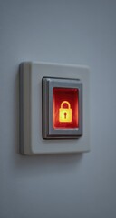 Red lock icon glows in a light beige electrical outlet