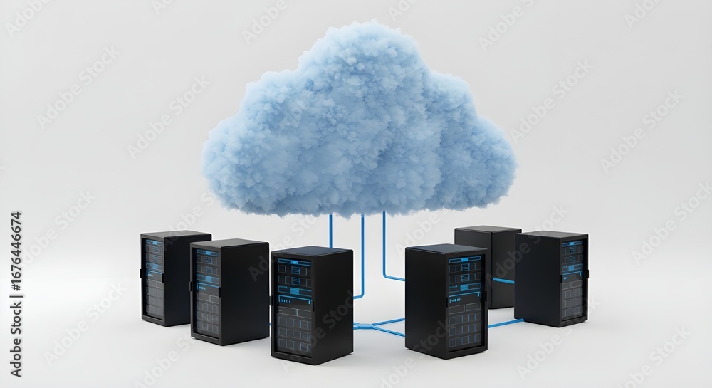 Aufkleber cloud computing network with server racks | data storage and processing for business technology