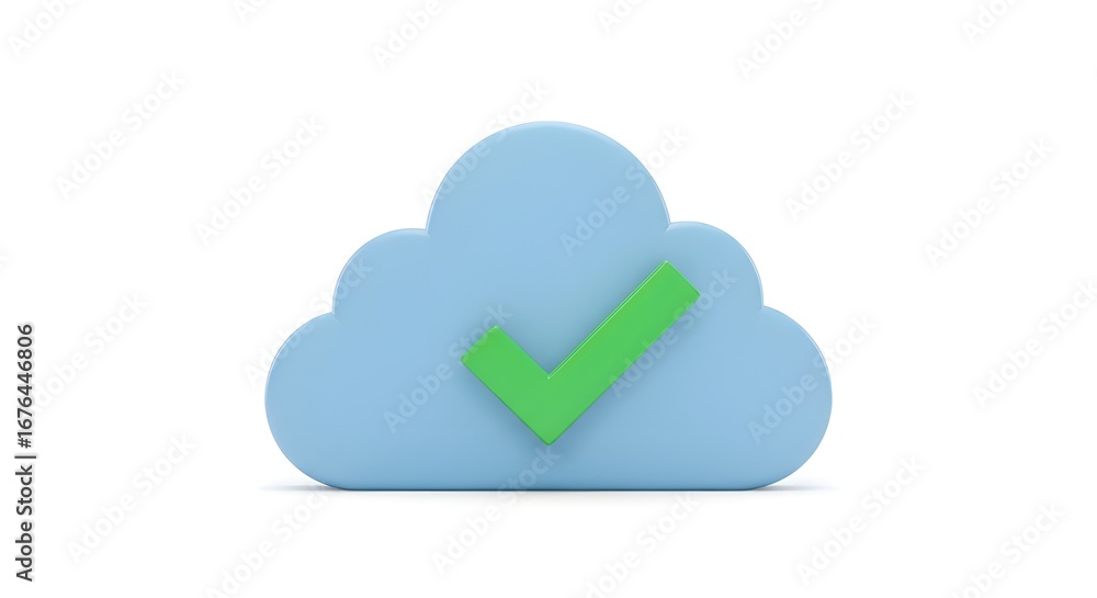 Poster cloud with check mark | 3d rendered illustration of approved cloud computing technology