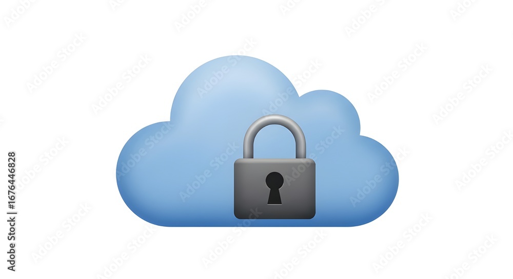 Poster cloud security with padlock icon | digital security concept for cloud computing, data protection, an