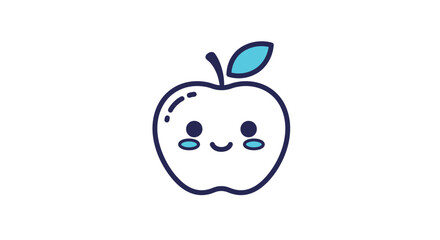 Adorable cartoon apple with a happy face and a small leaf.