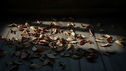 Vintage Tote Bag on Hardwood Floor With Autumn Leaves and Sun Rays