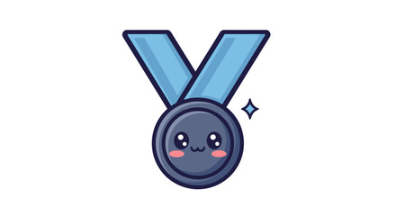 Adorable cartoon medal with ribbon perfect for celebrating achievements and awards.