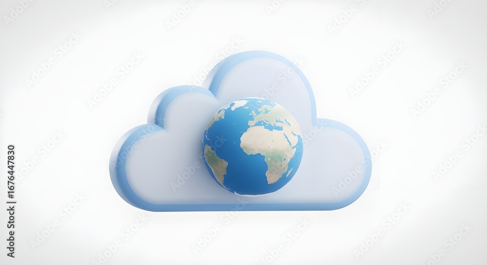 Aufkleber cloud computing icon with earth globe | 3d render of global network technology for business, data st