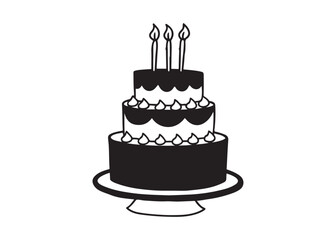 Birthday Cake Silhouette Vector Illustration with Candles and Celebration Design.