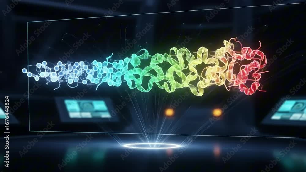 Poster Colorful molecular structure visualization in a futuristic lab setting with glowing displays