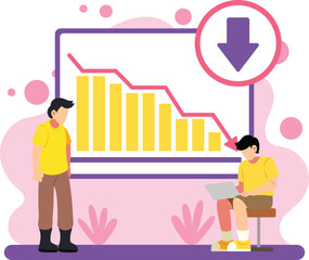 Workers facing company decline chart illustration