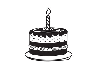 Birthday Cake Silhouette Vector Illustration with Candles and Celebration Design.