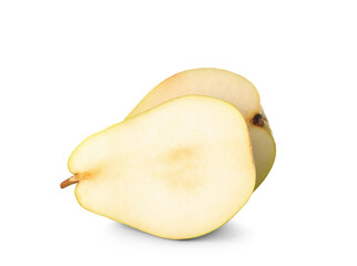 Halves of ripe pear isolated on white background