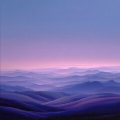 Obraz premium Misty mountain range at dawn, soft purple and blue hues