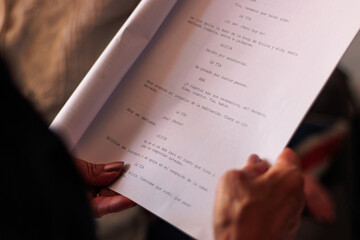 View of a film script in an audiovisual production, with a close-up of its words