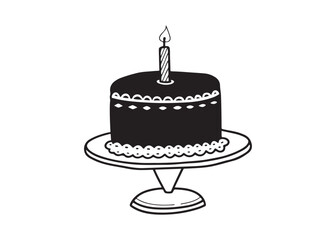 Birthday Cake Silhouette Vector Illustration with Candles and Celebration Design.