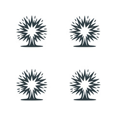 Stylized Dark Grey Tree Icons: Four Variations, Modern Minimalist Design, Corporate Branding, Nature Symbol