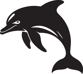 Fototapeta premium A black and white illustration of a dolphin in mid-jump against a white background.
