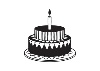 Birthday Cake Silhouette Vector Illustration with Candles and Celebration Design.