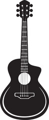 Obraz premium A black and white illustration of a guitar with a white background.