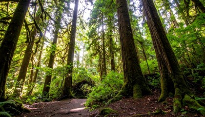 Fototapeta premium Lush forest floor bathed in sunlight (1)