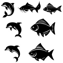 Fish and Crab Silhouette Collection