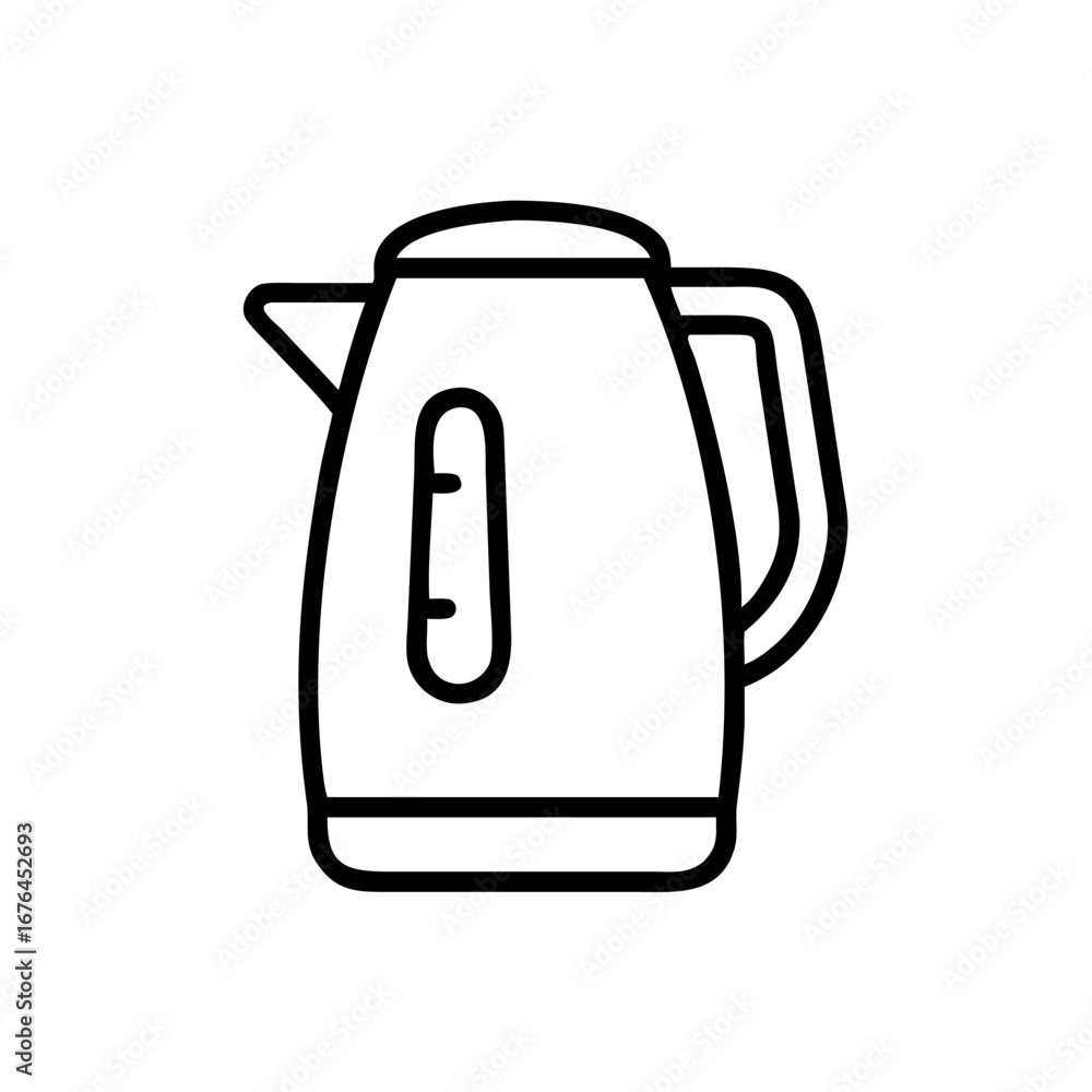 Aufkleber a simple line drawing of an electric kettle with a handle spout and water level indicator on the sid