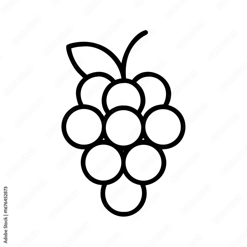 Aufkleber simple outline drawing of a bunch of grapes with a leaf and stem isolated on a white background view