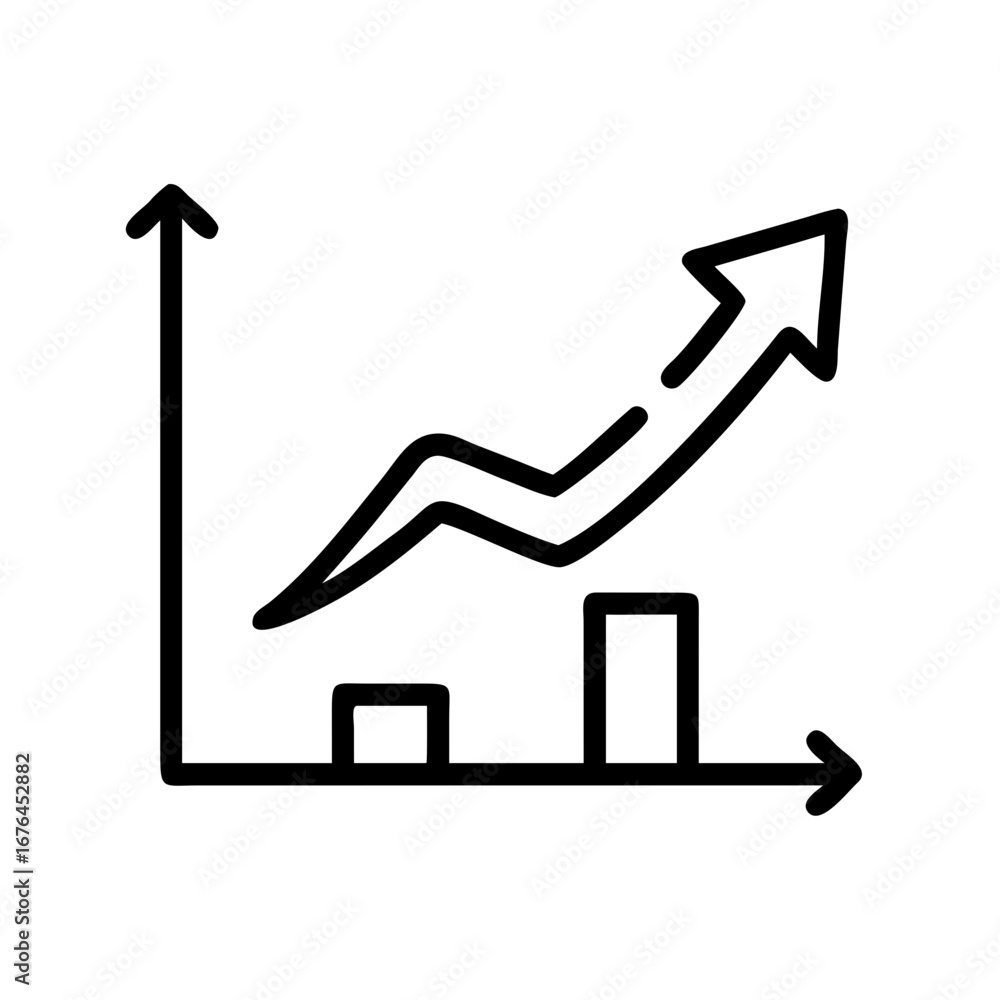 Poster a line graph with an upward trending arrow and two bar graphs indicating growth and positive movemen