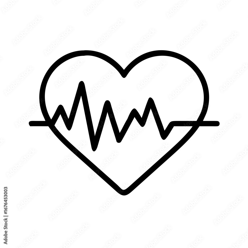 Poster heartbeat line inside a heart shape representing cardiology and health monitoring in a simple black 