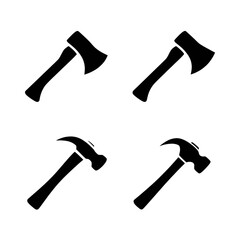 Minimalist Line Art: Hammer and Axe Icons, Black Background, Tool Set, DIY, Construction, Simple Design.