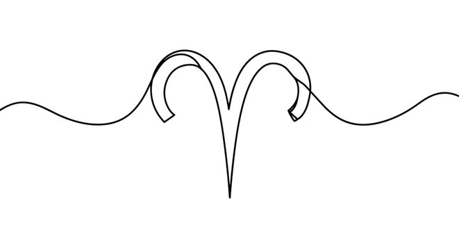 Aries Zodiac Sign Line Art: A minimalist line drawing of the Aries zodiac symbol, representing the fiery and energetic spirit of the astrological sign.