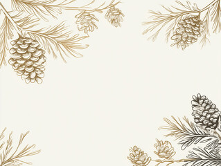 Naklejka premium Pinecone and branch line art frame on white background