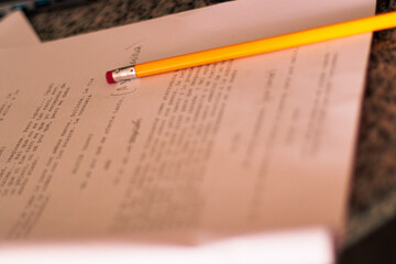 View of a film script in an audiovisual production, with a close-up of its words