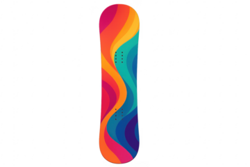 Snowboard with colorful wavy pattern on transparent background