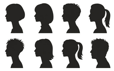 Diverse silhouettes of heads showcasing various hairstyles and profiles.