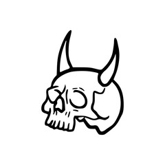 hand-drawn devil skull with horns