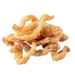 A pile of crispy pork rinds with a transparent background.