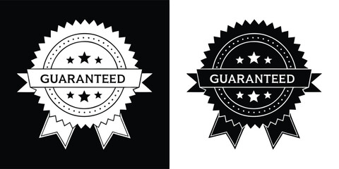 Fototapeta premium Guaranteed seal or stamp with ribbon and stars, signifying quality and trust, presented in a vintage style in black and white