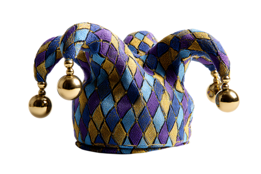 Jester hat with bells isolated on transparent background.