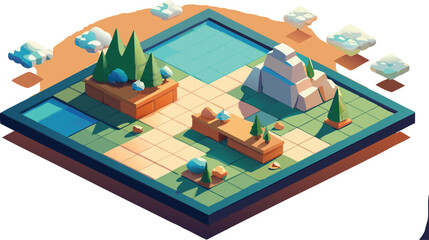 Isometric grid & soft-shadow overlays for placing tiny landscapes into scenes, vector grid + PNG shadows, palette.