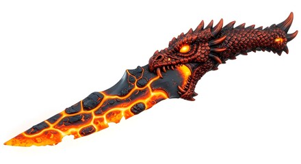 Dragon dagger fantasy knife with lava accents on white background
