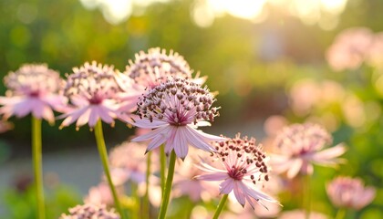 Delicate pink flowers in sunlight