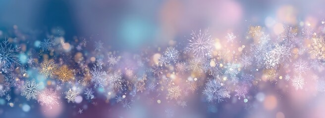 Festive winter background with snowflakes and bokeh