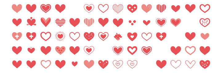 Collection of Pixelated and Stylized Hearts in Various Shades of Red, Perfect for Digital Design and Valentine's Day Themes