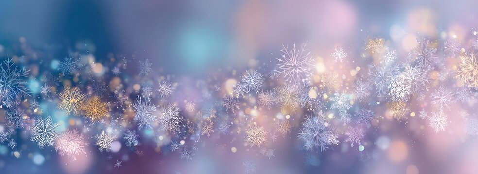 Festive winter background with snowflakes and bokeh