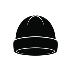Fototapeta premium Simple black beanie hat icon silhouette for winter warmth and style