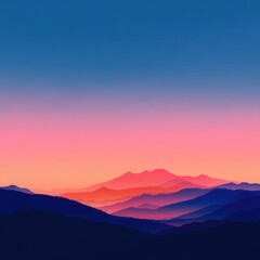 Obraz premium Sunrise over a misty mountain range. Soft colors, layered peaks