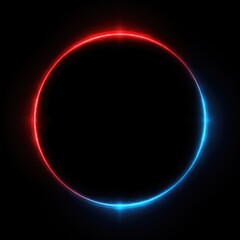 Obraz premium Circular neon ring, red and blue, on black background